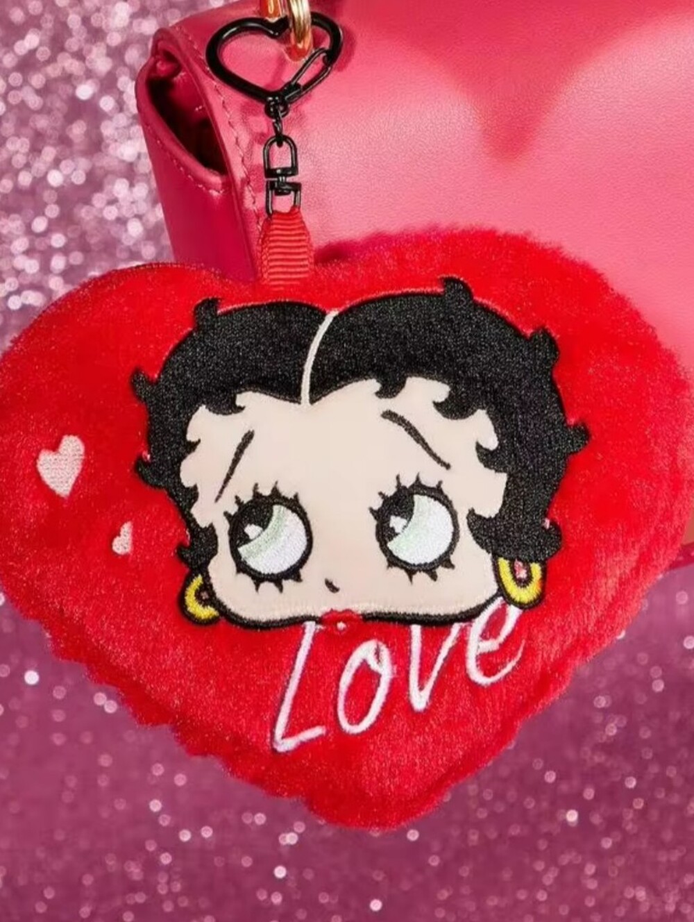 Betty Boop Red Heart Plush Bag Charm with Black and Cream Face
